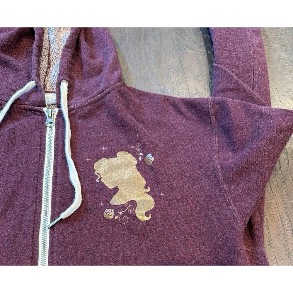 Rare Disney Parks Beauty‎ and the Beast Belle and Rose Burgundy Zip Hoodie - Picture 2 of 4